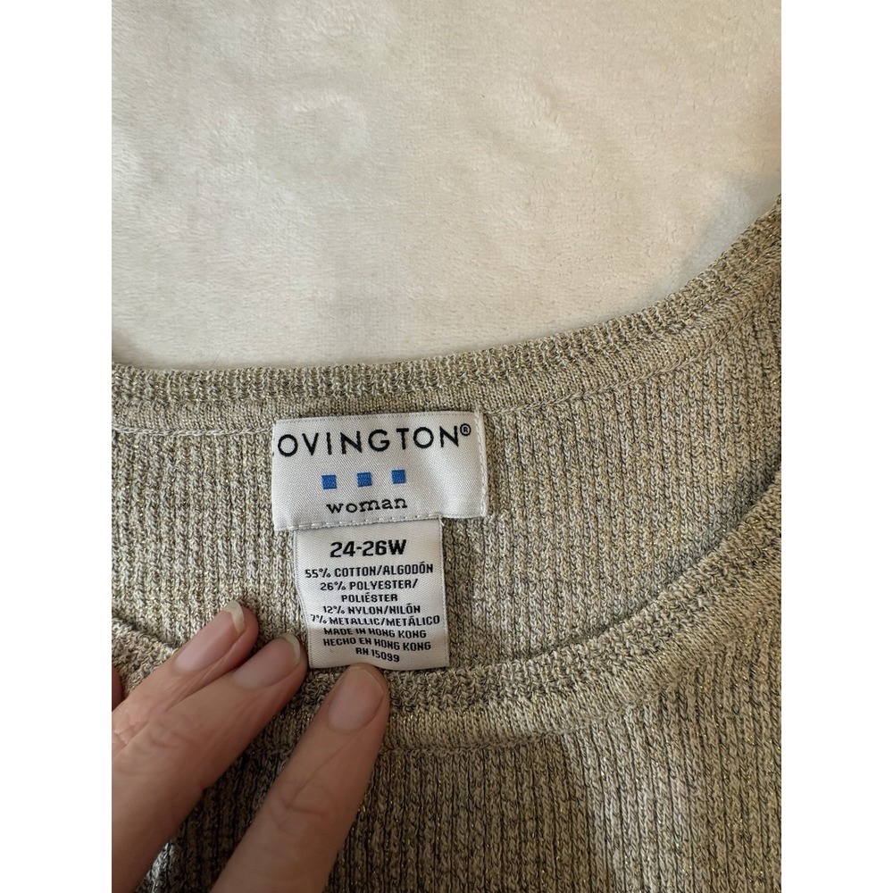 VTG Covington‎ Womens 24/26W Gold Metallic Thread Ribbed Short Sleeve Sweater - Picture 2 of 11